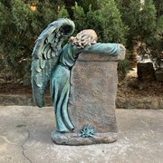 Zaer Ltd International Pre-Order: 34" Tall Mourning Angel Statue with Pedestal in Antique Bronze ZR341534-BZ View 3