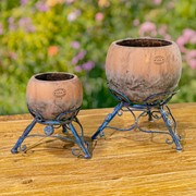 Zaer Ltd International Set of 2 Assorted Ceramic Globe Planters with Metal Tripod Stands in Cobalt Blue ZR241909-BLS View 3