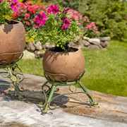 Zaer Ltd International Set of 2 Asst Rust-Colored Ceramic Globe Planters with Green Metal Tripod Stands ZR241909-RSS View 3
