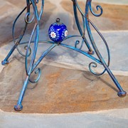 Zaer Ltd. International 23" Tall Iron Birdbath with Bird Details & Porcelain Accent in Blue "Rome 1945" ZR180891-BL View 3