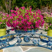 Zaer Ltd. International 6.5ft Santorini Bridge-Like Iron & Mosaic Plant Stand in Mossy-Blue "Piazza" ZR250081-BL View 3