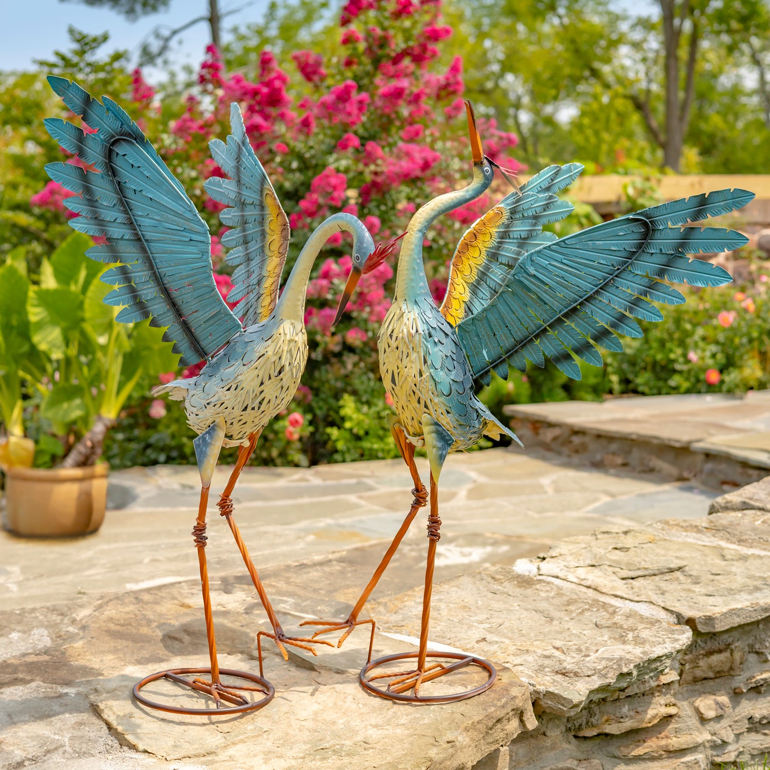 Set of 2 Small Iron Dancing Cranes