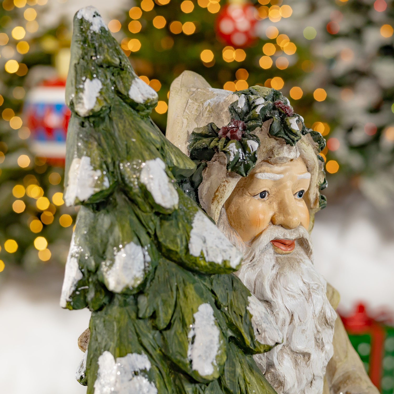 Olde World Santa Claus Holding Christmas Tree & Basket