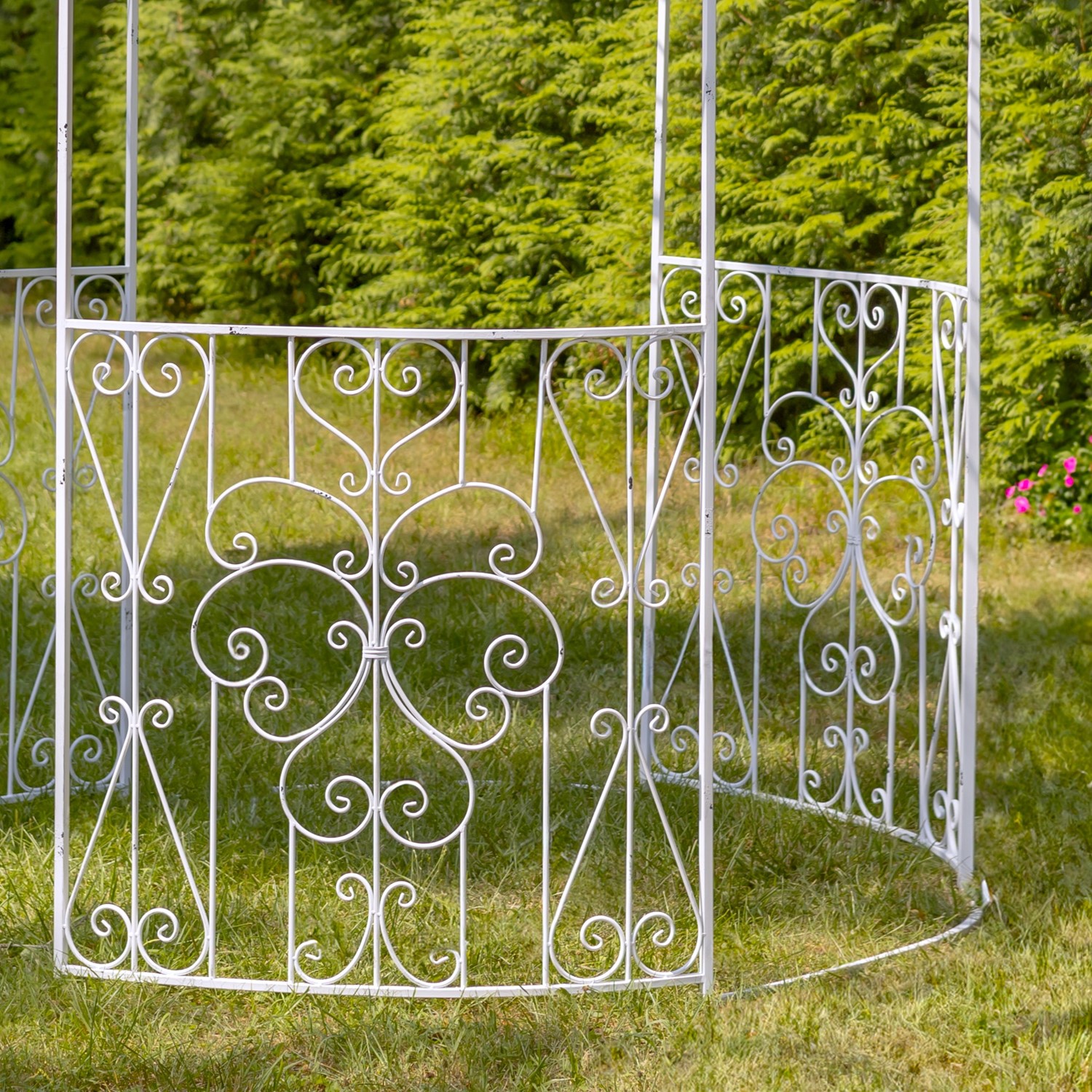 10ft. Tall Round Iron Gazebo with Side Walls in Antique