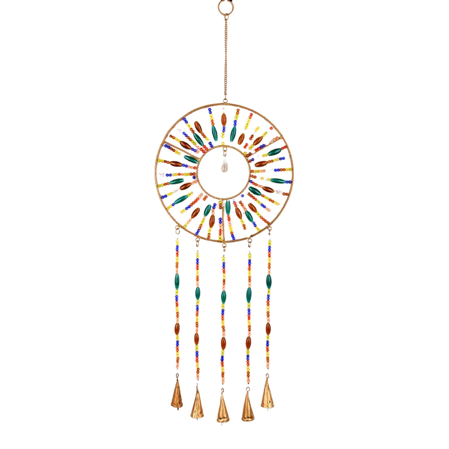 Set of 6 Assorted Colorful Hand Beaded Metal Wind Chimes