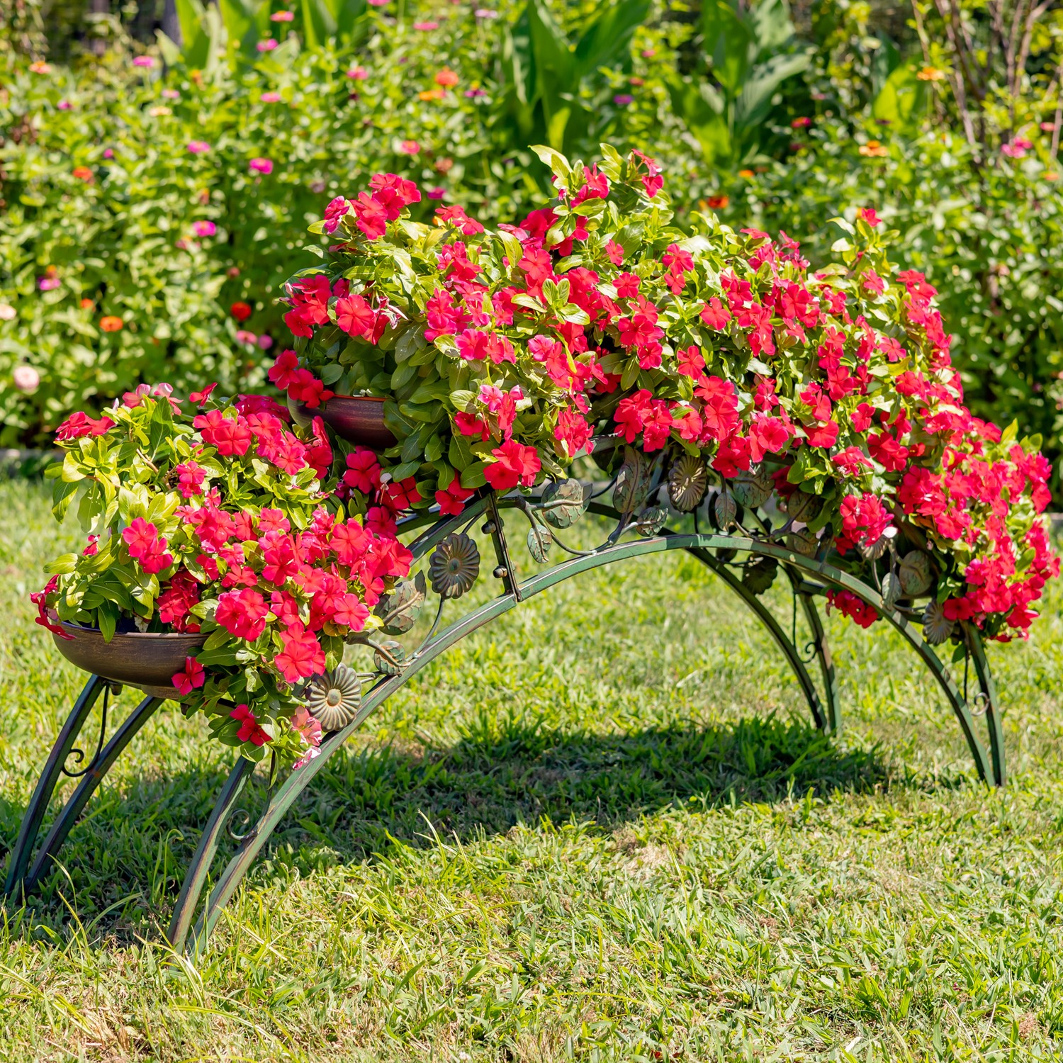 5ft. Long Bridge-Like Iron Plant Stand with Five Planters in