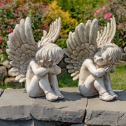 Zaer Ltd. International Pre-Order: Set of Two 20" Tall Sitting Polyresin Cherub Statues "Thomas & James" ZR200805-SET View 4