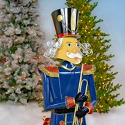 Zaer Ltd International 59" Tall Iron Christmas Blue Nutcracker Holding Trumpet "Harold" ZR131168 View 4