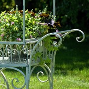 Zaer Ltd. International 7.9ft Tall Antique Style Iron Flower Cart in Antique White "Paris 1968" ZR154079-AW View 4