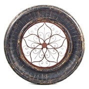 Zaer Ltd. International 32" Round Wooden Wall Frame with Iron Decor Center in Barcelona Red Finish ZR125560-BR View 4