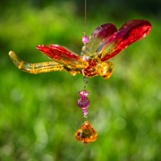 Zaer Ltd. International Three Tone Hanging Acrylic Dragonfly Ornaments with Flowers in 6 Assorted Colors ZR506316 View 4