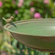 Zaer Ltd. International 27" Tall Ornate Pedestal Birdbath with Little Bird Details in Antique Green ZR160318-GR View 4