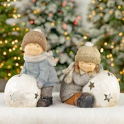 Zaer Ltd. International Set of 2 Tushka Figurines and Snowball Candleholders with Star Cutouts ZR960383 View 4