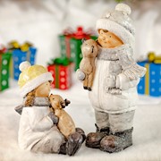 Zaer Ltd. International Set of 2 Tushka Snow Children in White Holding Baby Reindeer ZR960380 View 4