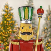 Zaer Ltd International Pre-Order: 59" Tall Iron Christmas Burgundy Nutcracker Holding Baton "Henry" ZR131167 View 4