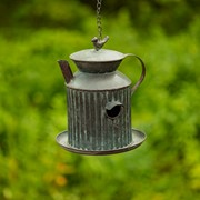 Zaer Ltd International Pre-Order: Set of 6 Assorted Style Galvanized Teapot Birdhouses ZR170773-GVS View 4
