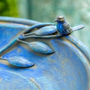 Zaer Ltd International Pre-Order: 31" Tall "Two Birds" Iron Birdbath with Frosted Blue Finish ZR180387-FB View 4