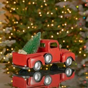Zaer Ltd International 16" Distressed Red Pickup Truck with Christmas Tree ZR362100 View 4