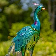 Zaer Ltd International Pre-Order: 34" Tall Set of 2 Metallic Iron Peacock Outdoor Figurines ZR801005-SET View 4