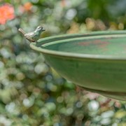 Zaer Ltd International 28.75" Tall Round Pedestal Birdbath with Bird Details in Antique Green ZR181173-GR View 4