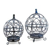 Zaer Ltd. International Pre-Order: Set of 2 Iron Globe Plant Stands with Antique Blue Finish ZR151119-BL View 4