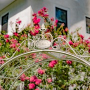 Zaer Ltd International "Stephania" 8ft. Tall Garden Gate Arch with Side Plant Stands in Antique White ZR180830-AW View 4