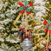 Zaer Ltd International Set of 6 Old World Galvanized Christmas Bells with Bows ZR731220-SET View 4