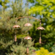 Zaer Ltd International Pre-Order: Set of 3 Antique Copper Umbrella Wind Chimes with Bells ZR192614-SET View 4