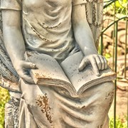 Zaer Ltd International Pre-Order: 46"T Sitting Magnesium Angel Statue Reading Book in Antq. Grey "Dina" ZR232746-GY View 4