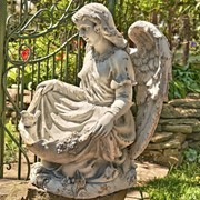 Zaer Ltd International 24" Tall Kneeling Angel Child Statue and Birdbath "Cassiel" in Grey ZR253524-GY View 4