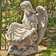 Zaer Ltd International 24" Tall Kneeling Angel Child Statue & Birdbath in Antique Grey "Cassiel" ZR253524-GY View 4