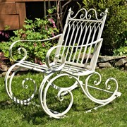 Zaer Ltd International Pre-Order: "Tatiana" Iron Rocking Garden Arm Chair in Antique White ZR819612-WH View 4