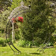 Zaer Ltd International 102" Tall Iron Moon Gate with Plant Stands in Antique Black ZR190430-BK View 4