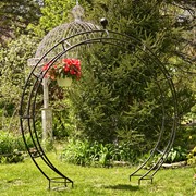 Zaer Ltd International Pre-Order: 102" Tall Iron Moon Gate with Plant Stands in Antique Black ZR190430-BK View 4