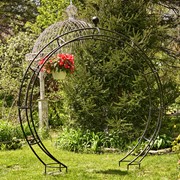 Zaer Ltd International Pre-Order: 102" Tall Iron Moon Gate with Plant Stands in Antique Black ZR190430-BK View 4