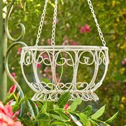 Zaer Ltd International Pre-Order: 28.35" Long Hanging Iron Basket Planter in Antique White "Paris 1968" ZR180315-AW View 4