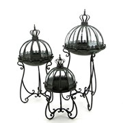 Zaer Ltd International Pre-Order: S/3 Glass Dome Terrariums with Iron Stands in Silver "Marseille 1792" ZR530995-FSS View 4