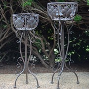 Zaer Ltd International Pre-Order: Set of 2 Round Basket Plant Stands with Flower Details in Bronze ZR190266-BZ View 4
