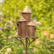 Zaer Ltd. International 73.5" Tall Cylinder Triple Birdhouse Stake with Conical Roof in Antique Copper ZR200250-CP View 4