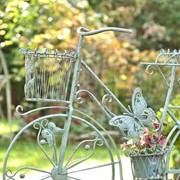 Zaer Ltd International Pre-Order: 37.5" Green Iron Butterfly Bicycle Plant Stand w/5 Baskets "Mariposa" ZR367701-MS View 4