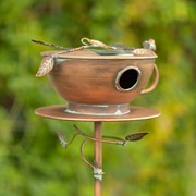 Zaer Ltd. International 63" Tall Tea Cup Birdhouse Garden Stake in Antique Copper LS213027 View 4