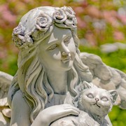 Zaer Ltd International 39" Tall Magnesium Angel Statue Holding Cat in Antique White "Nicole" ZR341539-AW View 4