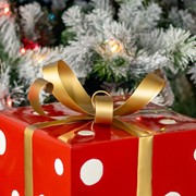 Zaer Ltd. International 32.5" Tall Red & White Polka Dot Metal Christmas Gift Box with Stake ZR210515 View 4