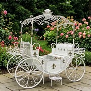 Zaer Ltd. International "Antoinette" Large Parisian Style Iron Carriage with Planters in Antique White ZR100496-AW View 4