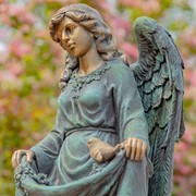 Zaer Ltd International Pre-Order: 37" T Magnesium Angel Statue and Birdbath in Antique Bronze "Muriel" ZR253037-BZ View 4