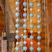 Zaer Ltd. International 74" Long Porcelain Tsugo Ball Garland in Baby Blue & Ivory "Sakura" ZR088211 View 4
