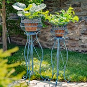 Zaer Ltd. International Set of 2 Standing Iron Basket Plant Stands in Cobalt Blue "London 1820" ZR191035-BL View 4