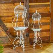 Zaer Ltd. International Pre-Order: Set of 2 Hourglass Shape Birdcage Plant Stands in White "London 1820" ZR200527-AW View 4