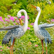 Zaer Ltd. International Set of Two 44" Tall Blue and White Metal Egret Garden Figurines ZR217081-SET View 4