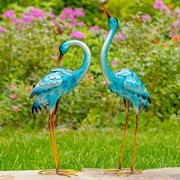 Zaer Ltd. International Set of Two 33.5" Tall Metallic Blue-Green Heron Garden Figurines ZR217095-SET View 4